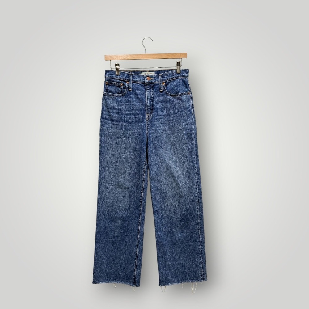 Madewell Slim Wide-Leg Crop Jeans Medium Wash Blue Raw Hem High Rise Womens 26